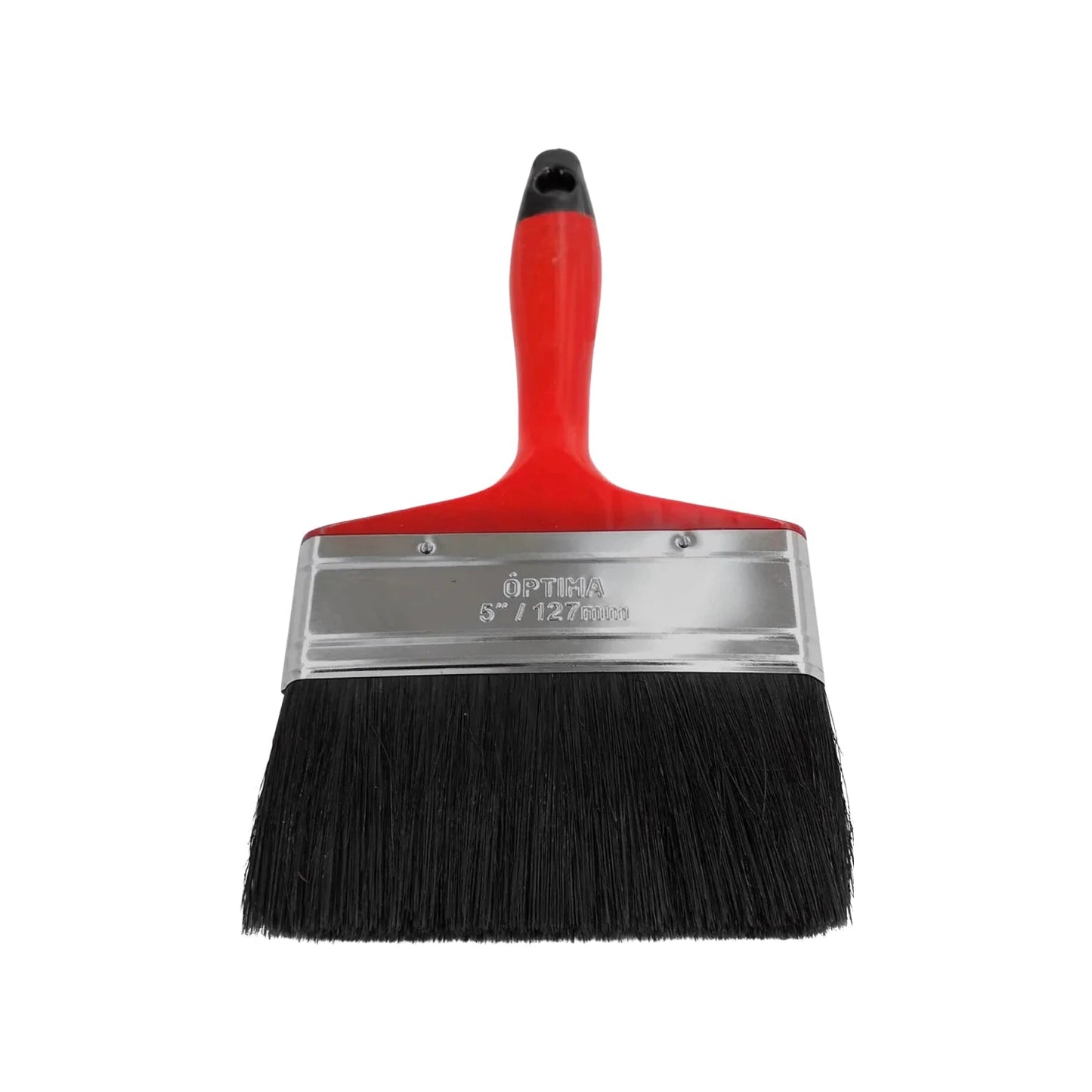 Brocha de pintura Óptima de 5 pulgadas (127mm) con mango rojo, cerdas negras y férula metálica para trabajos de pintura