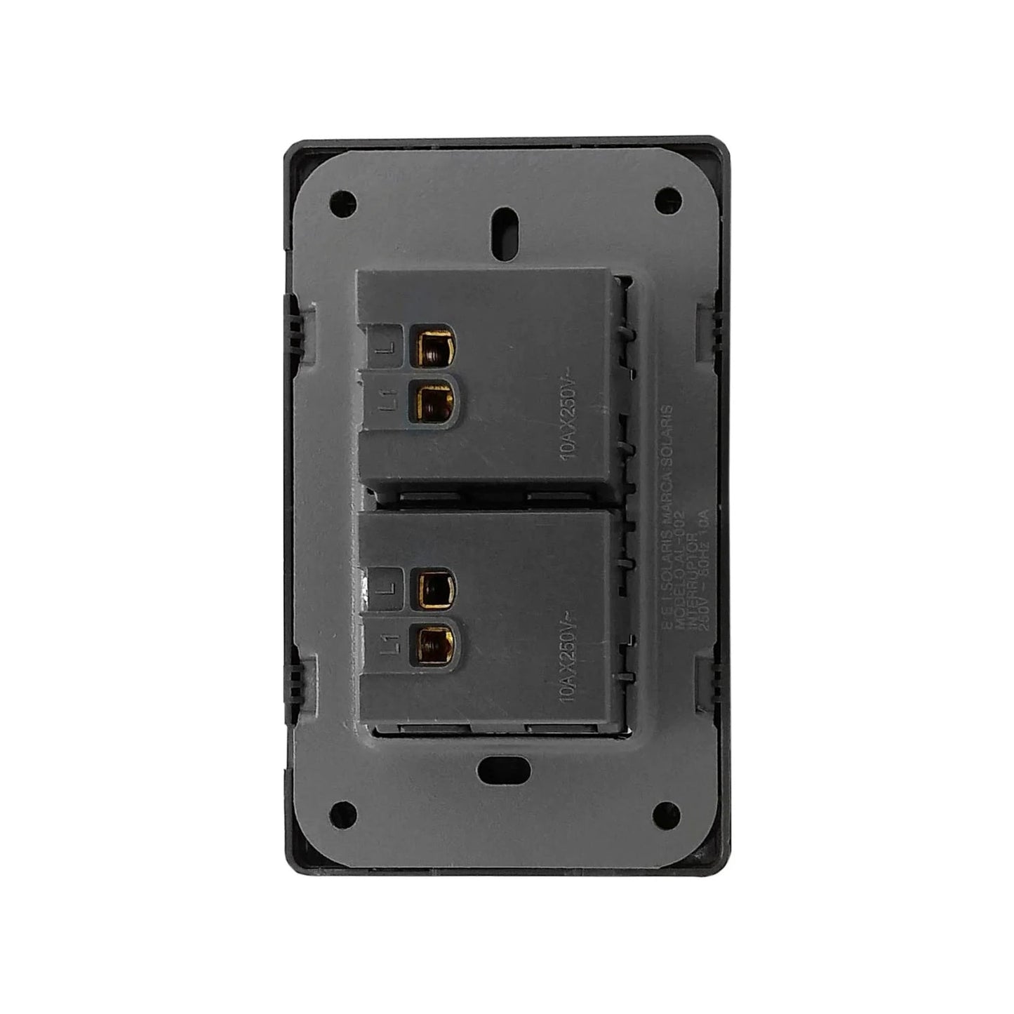 Interruptor doble Solaris AL-002 negro, placa para 2 apagadores de pared, eléctrico 10A 250V
