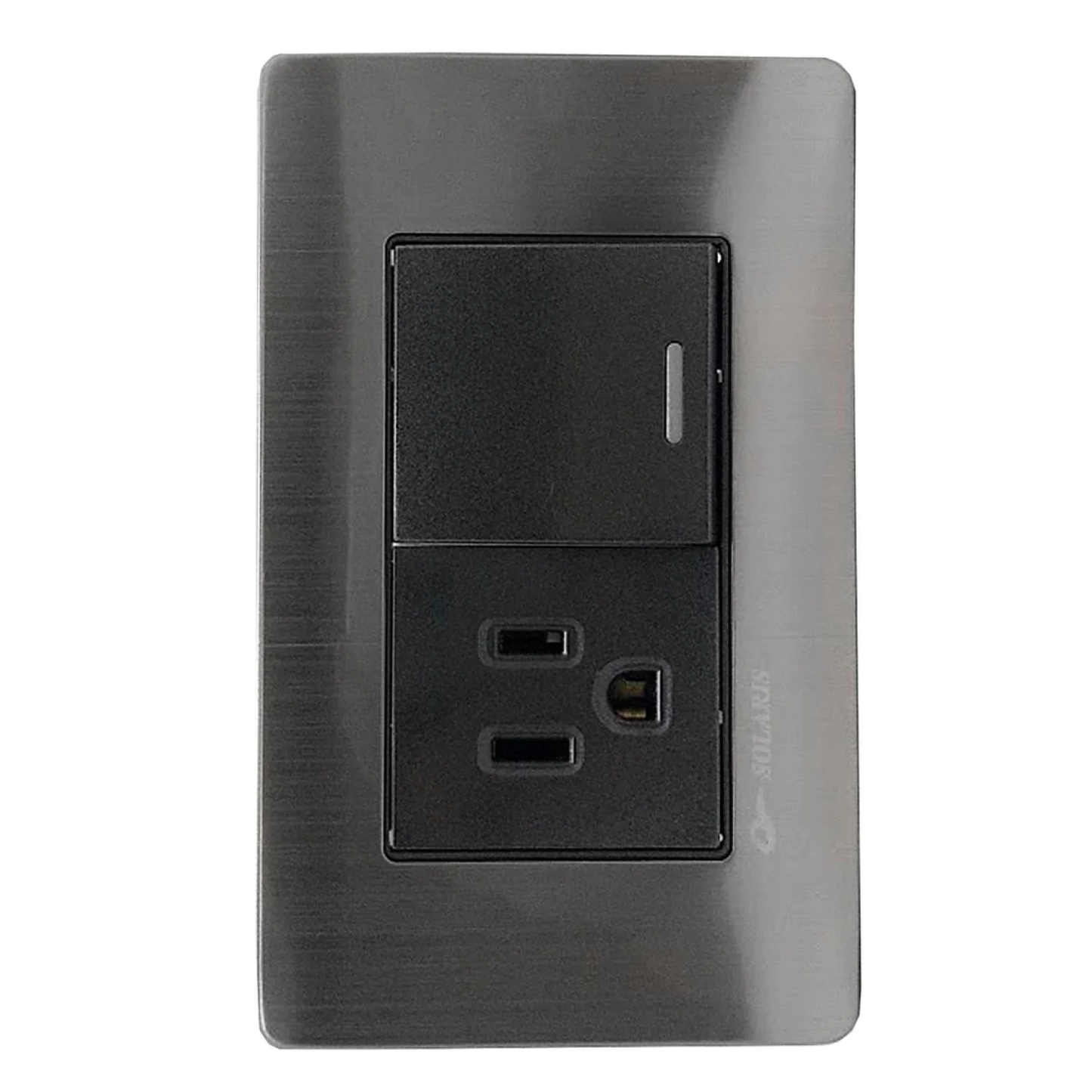 Placa 1 apagador escalera/1 contacto negra cromo Solaris AL62NGES