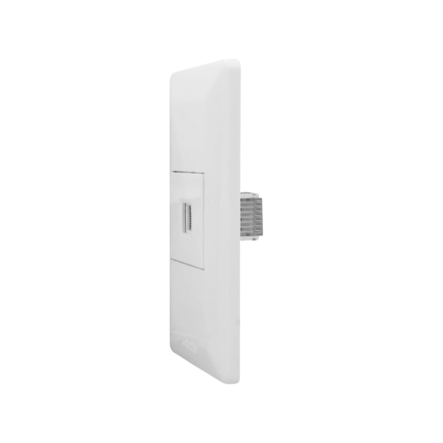 Placa de pared blanca Solaris con 1 puerto RJ45 de red Ethernet para instalación