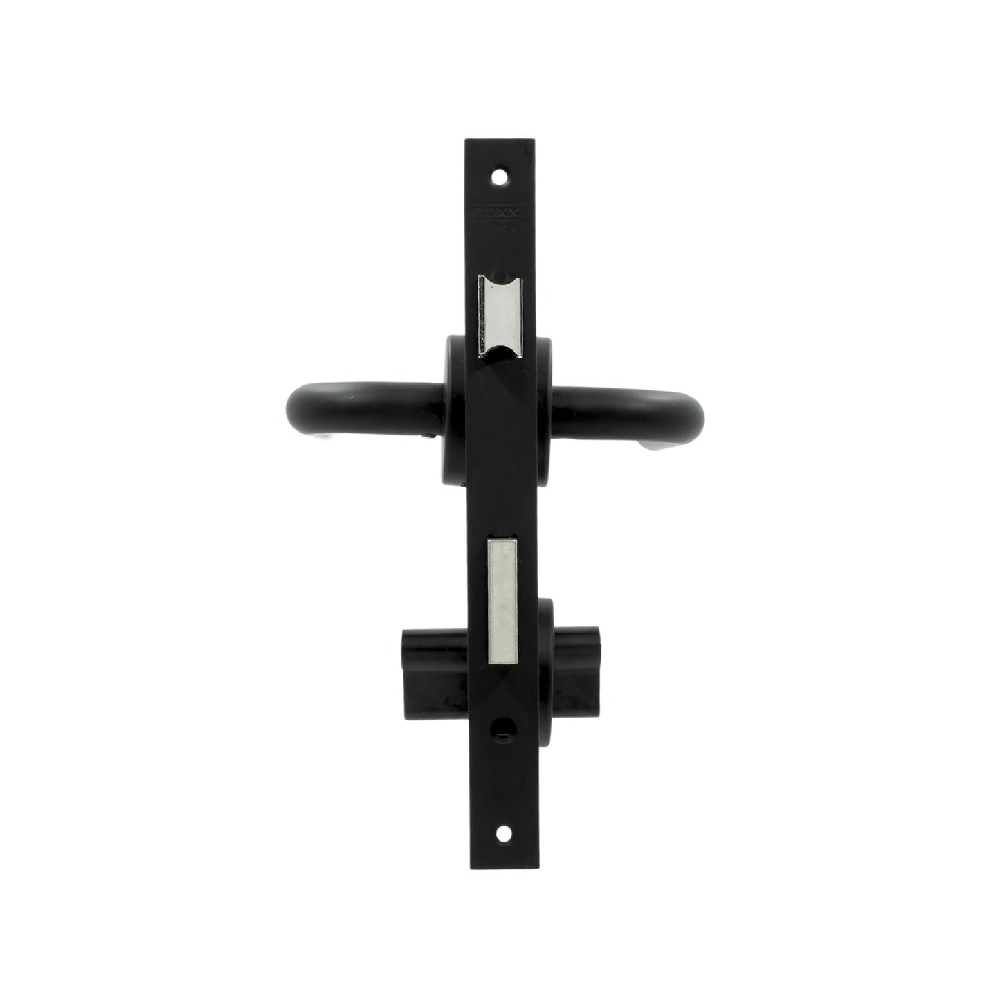 Chapa de palanca Inoxx negra para puerta de recámara, cerradura de embutir, acabado mate.