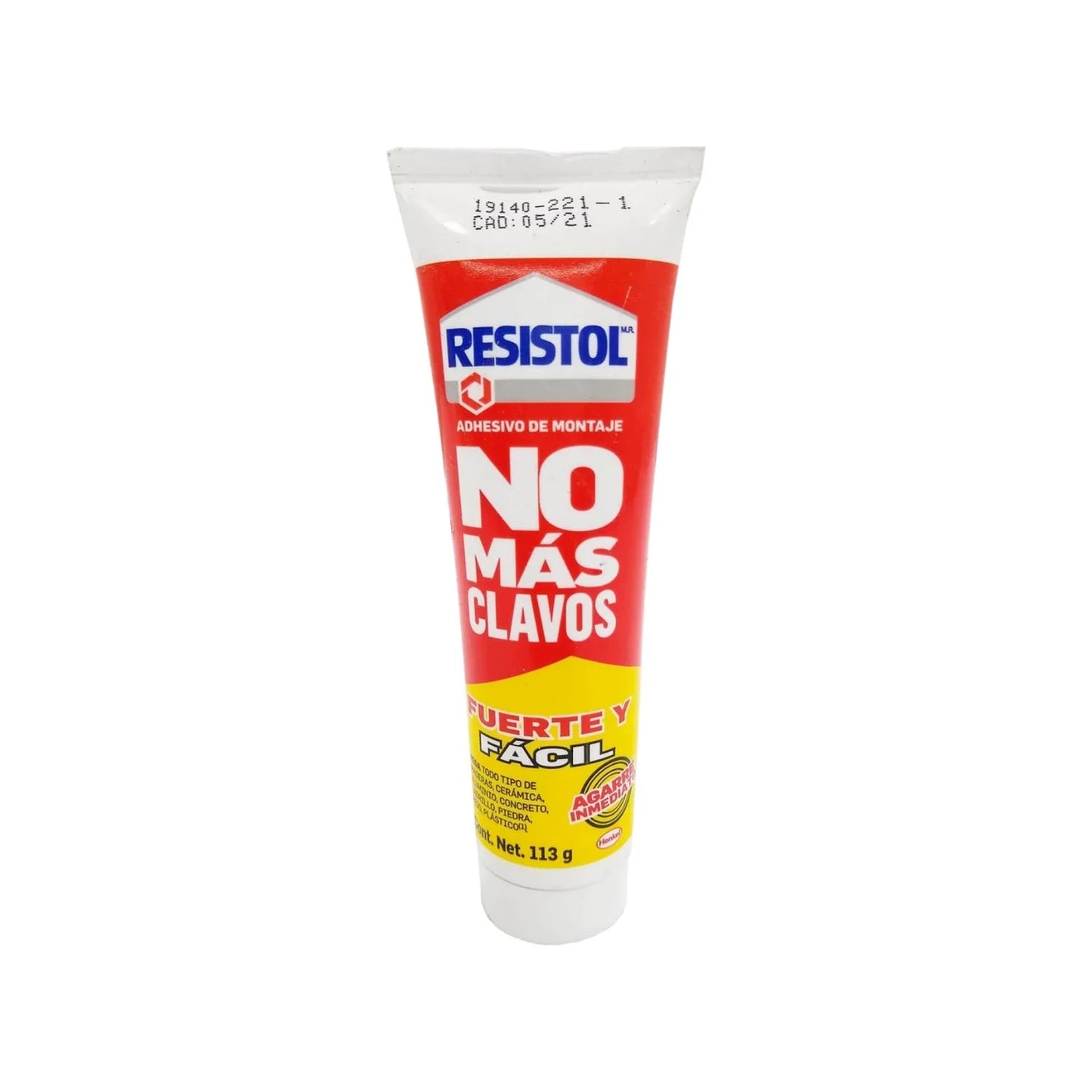 Adhesivo de montaje Resistol No Más Clavos 113g, pegamento fuerte para fijar sin taladrar, tubo rojo.