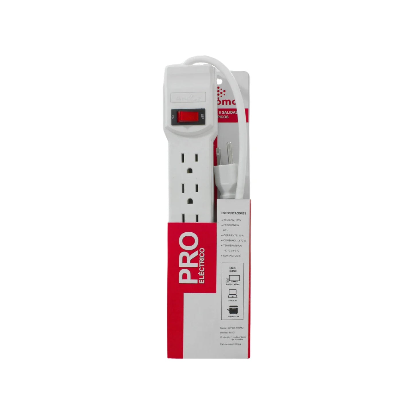 Multicontacto 5 entradas 1 USB Super átomo SA203