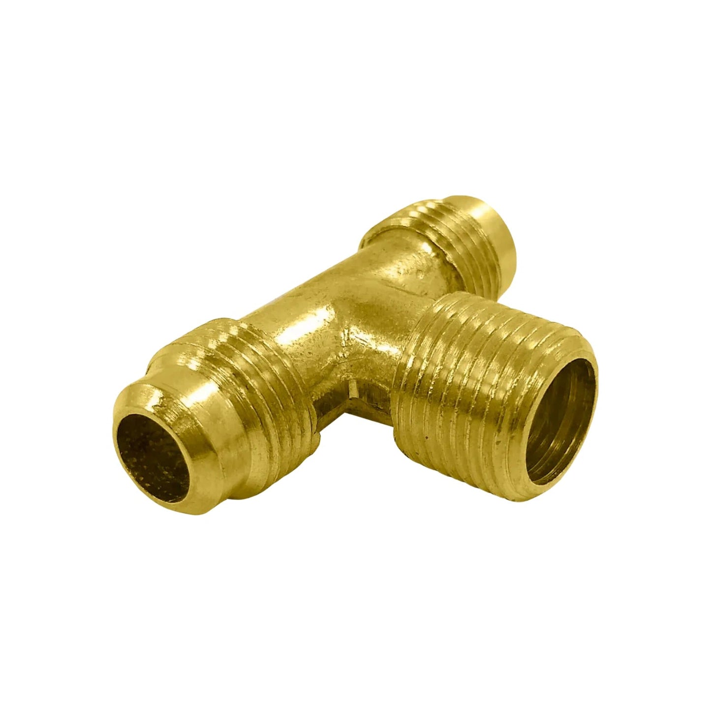 Tee de latón para gas, conexiones flare roscadas, accesorio de tubería dorado
