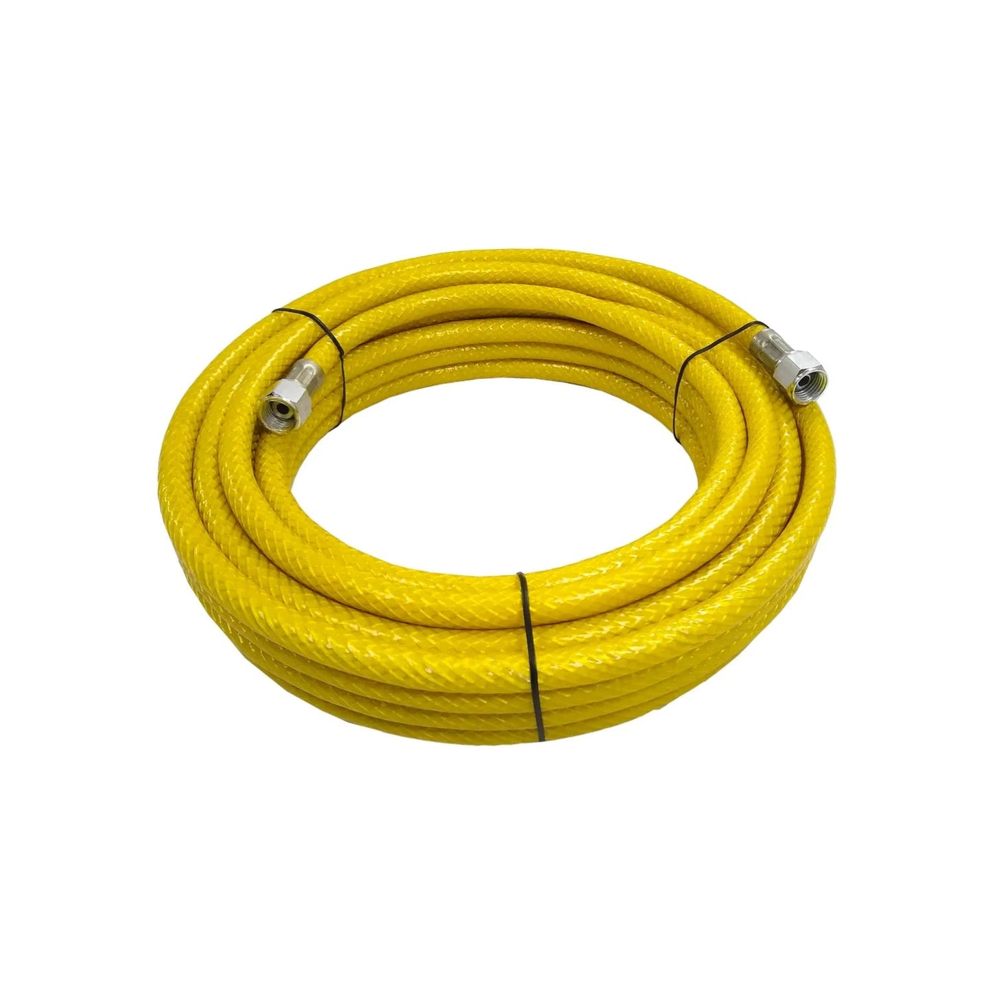 Manguera amarilla de PVC 1/4"x10m para compresora con acoples rápidos metálicos