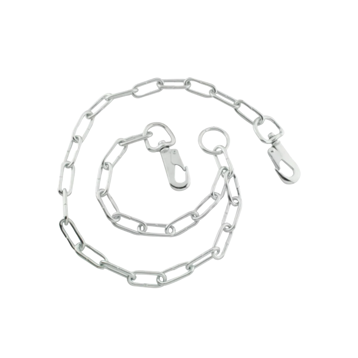 Cadena para perro de metal plateado con dos bandolas, eslabones de acero resistente para seguridad de mascotas