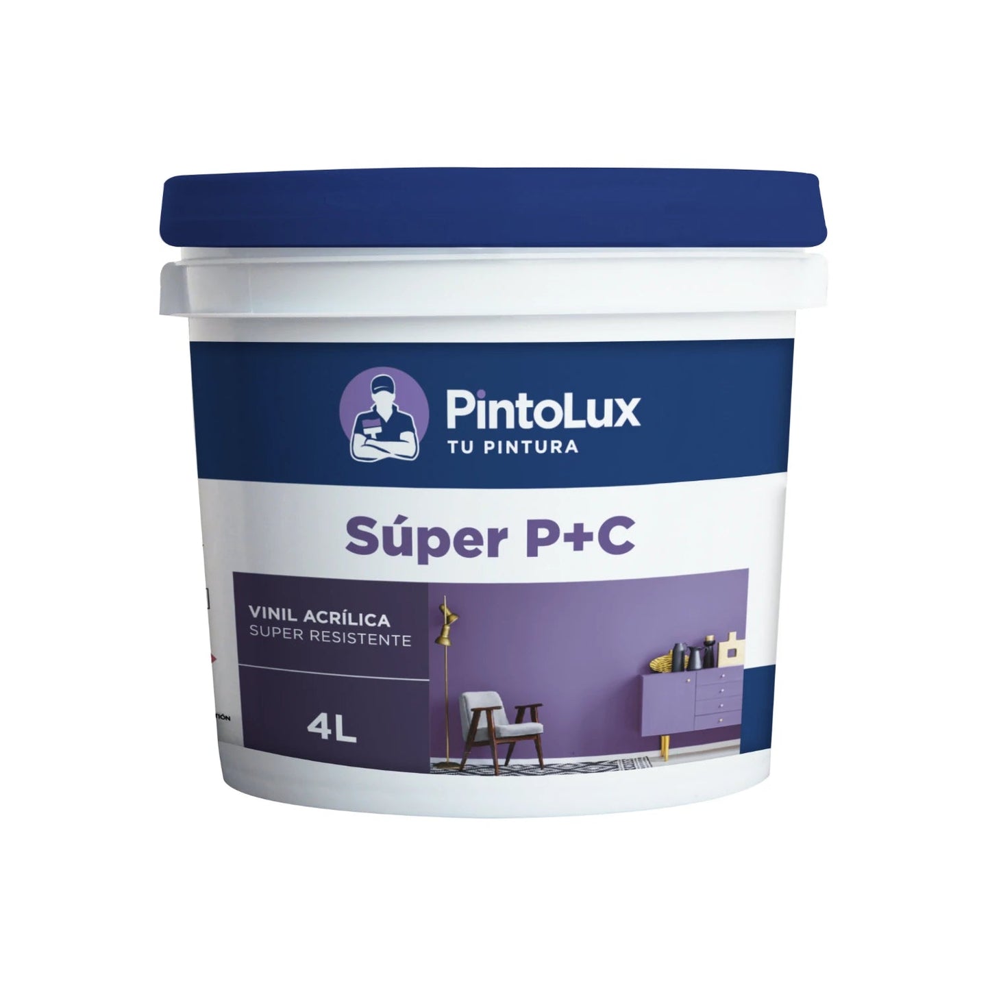 Pintura vinílica acrílica Pintolux Súper P+C lila mistik 4L, súper resistente para interiores.