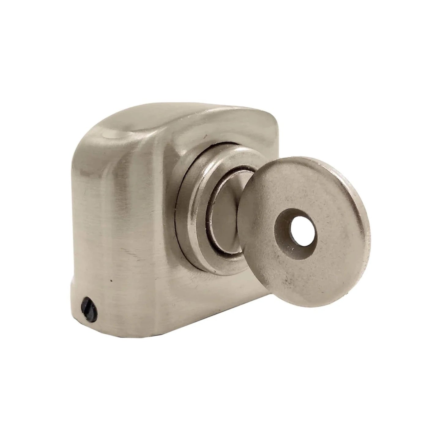 Tope magnético para puerta de níquel satinado, mecanismo de sujeción para pared o suelo.