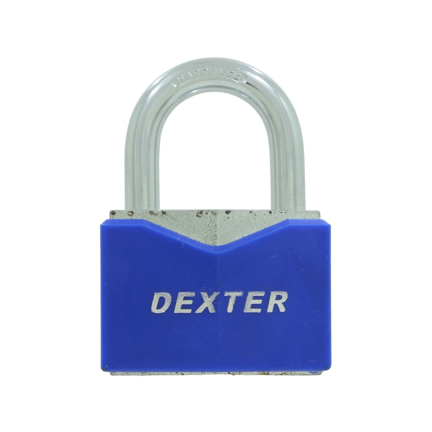 Candado de seguridad Dexter 60mm con cuerpo azul y gancho corto de acero