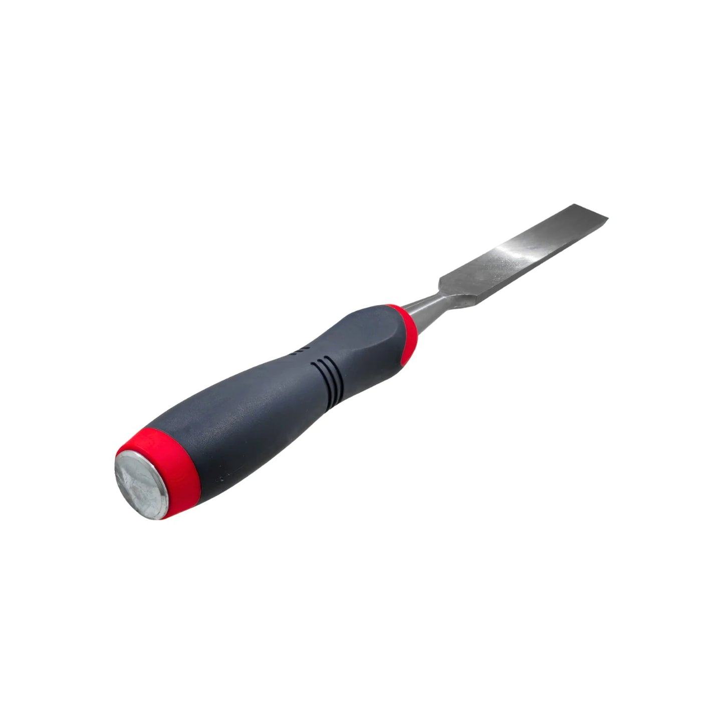 Formón de carpintería 3/4" hoja de acero con mango ergonómico gris/rojo y tapa metálica para golpeo