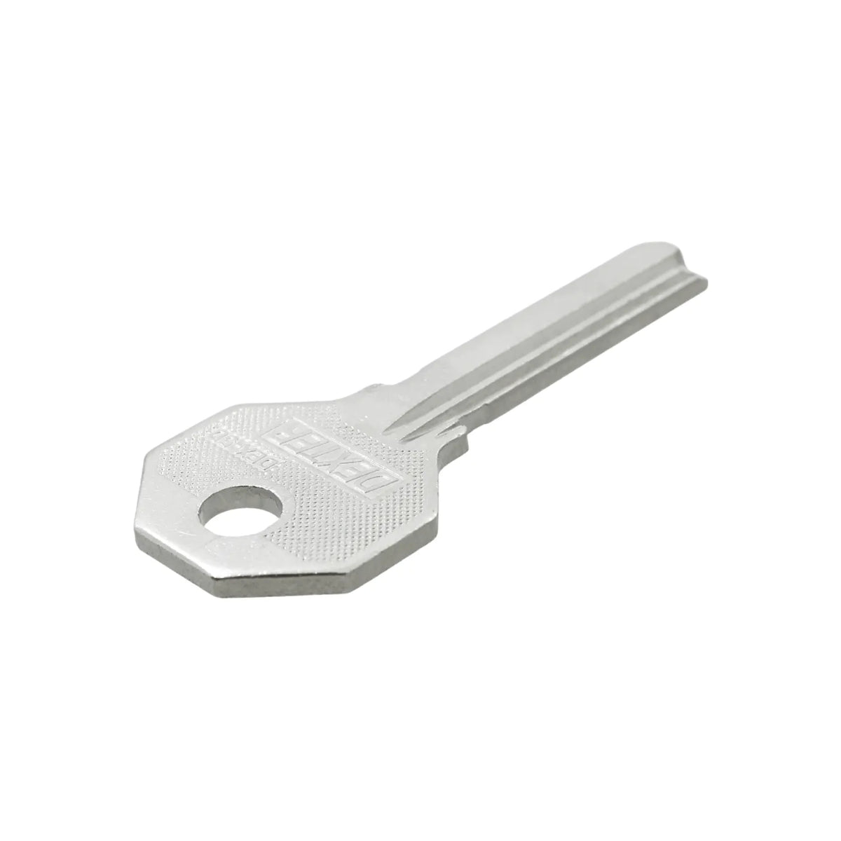 Llave en bruto Dexter de metal plateado con cabeza hexagonal para duplicados de cerrajería profesional
