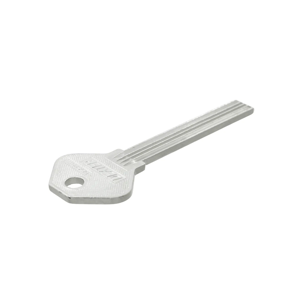 Llave en bruto Dexter cromada para duplicado de llaves de cilindro y cerraduras de puertas.