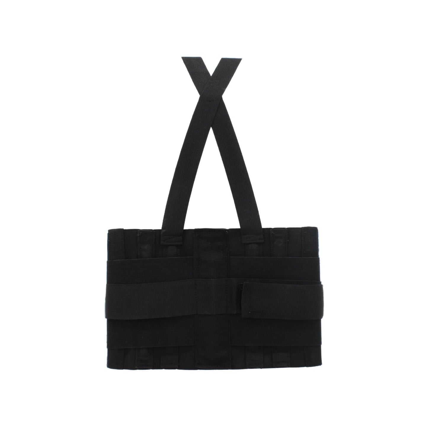 Faja industrial grande negra con tirantes para soporte lumbar en trabajo, previene lesiones de espalda.