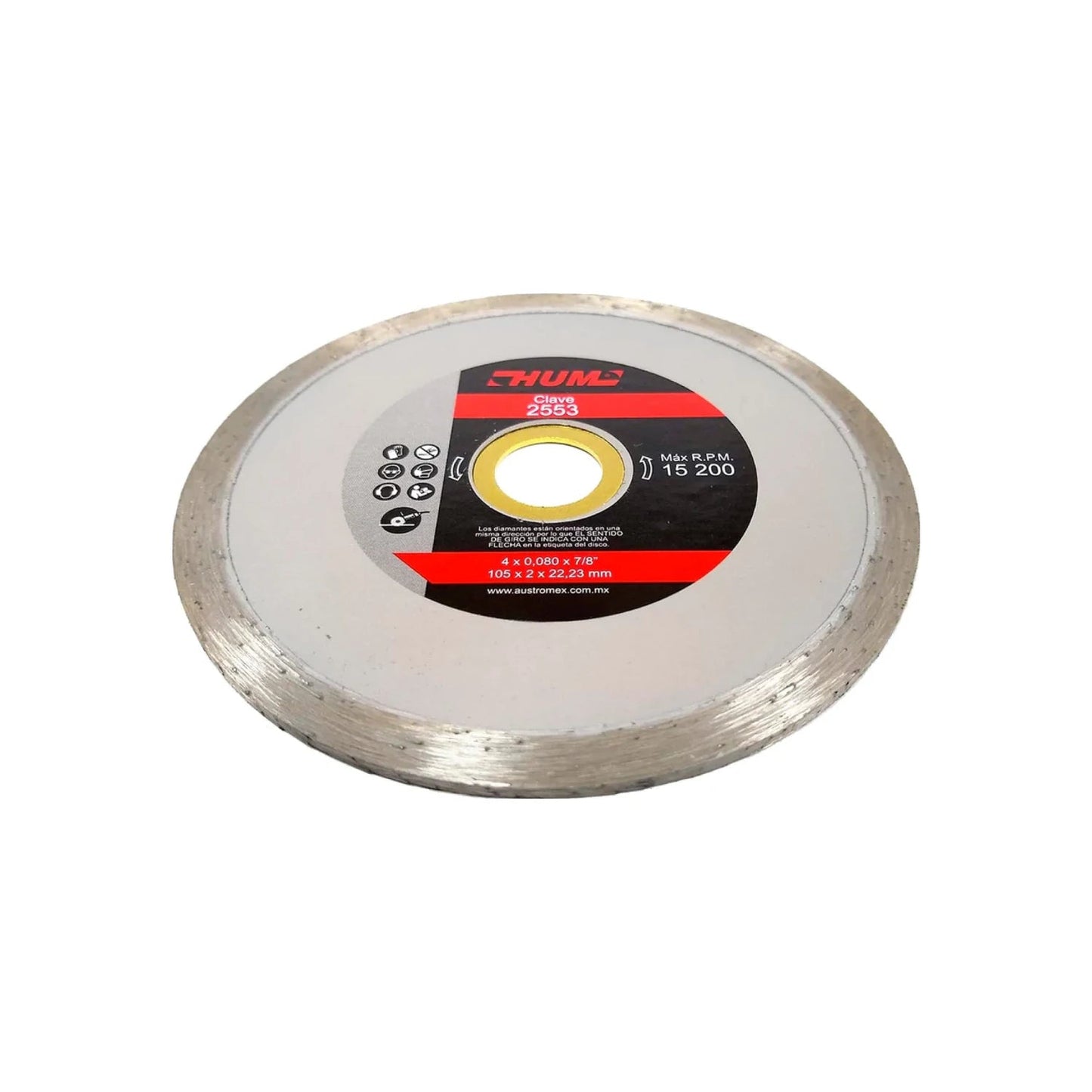 Disco de corte diamantado HUM 2553 corona continua 4 pulg. para cerámica y azulejo