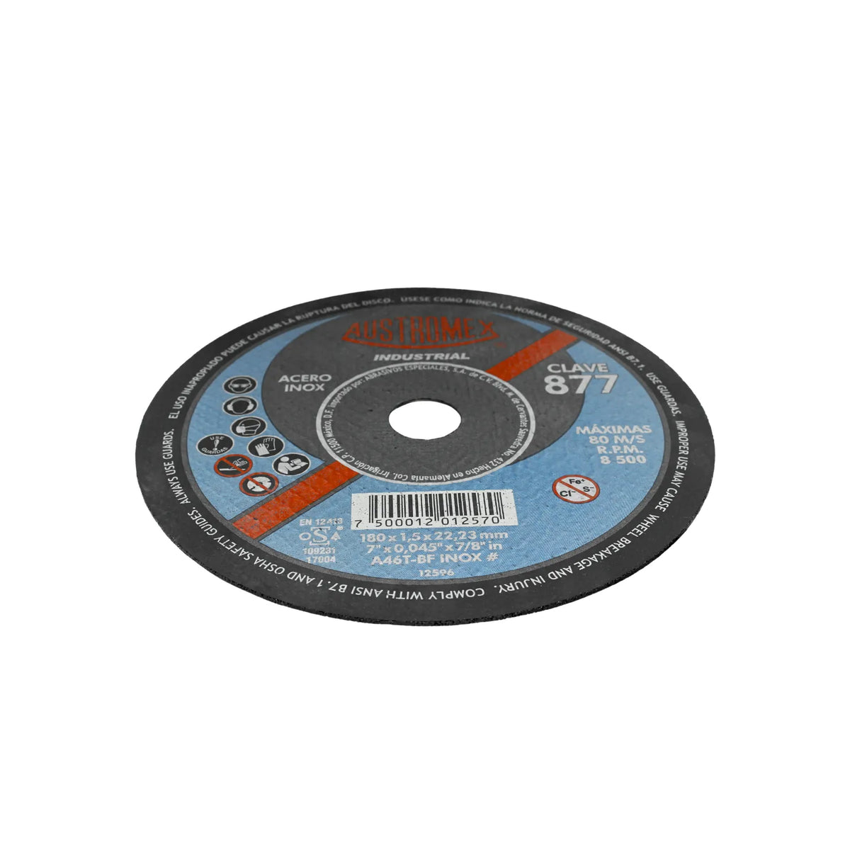 Disco de corte extrafino Austromex 7 pulgadas para acero inoxidable y metal de 1.5mm grado industrial