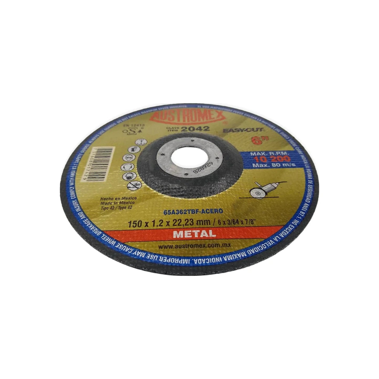 Disco de corte Austromex 2042 para metal 150mm (6") 10,200 RPM, alta velocidad y precisión