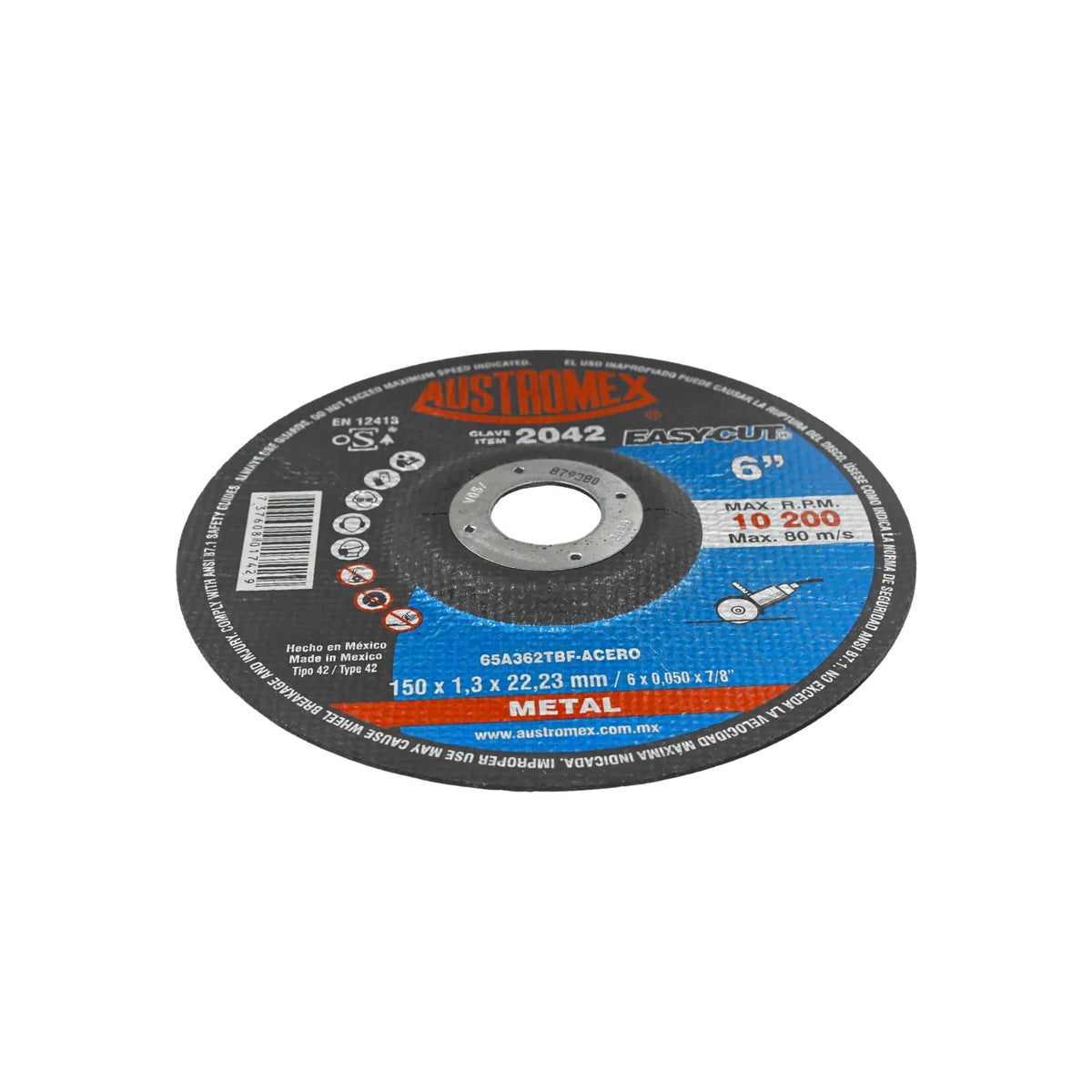 Disco de corte Austromex 6 pulgadas para metal y acero 150 x 1.3 mm Easy-Cut tipo 42 profesional
