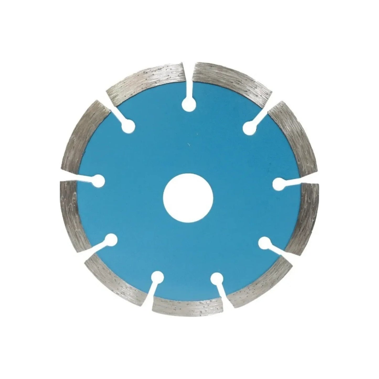 Disco de corte diamantado segmentado con centro azul para amoladora, ideal para concreto y piedra.