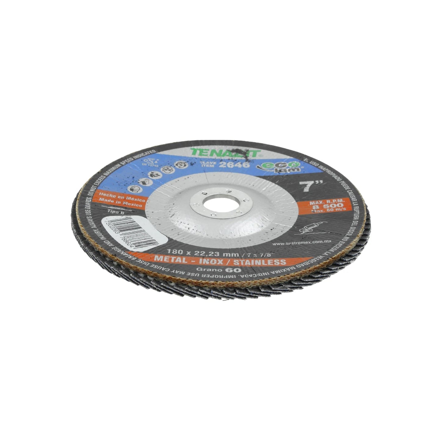 Disco laminado Tenazit 2646, 7 pulgadas (180mm), grano 60 para desbastar y pulir metal, acero inoxidable
