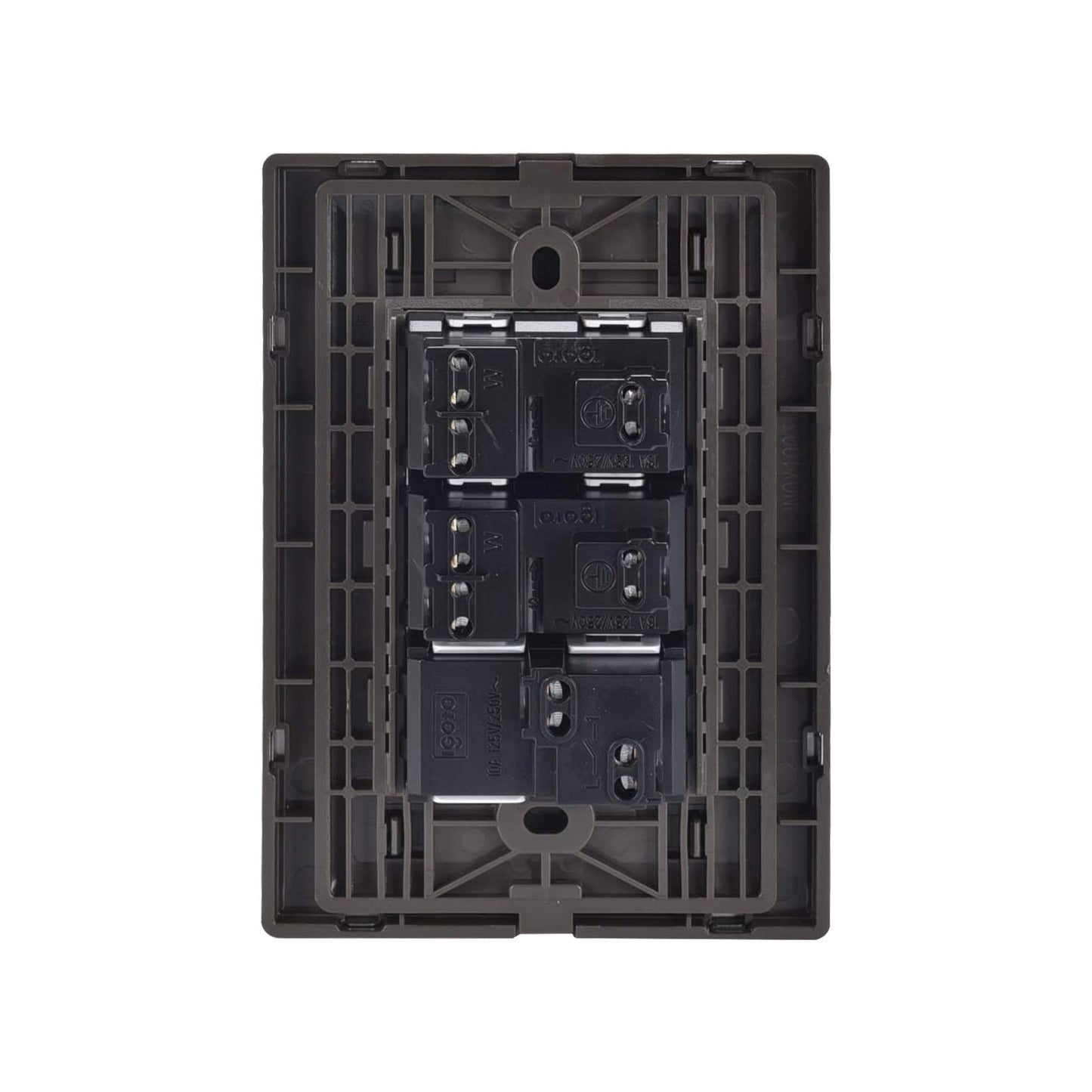 Placa posterior GOTO para 3 interruptores eléctricos 15A 125V/250V~, montaje modular, color marrón oscuro