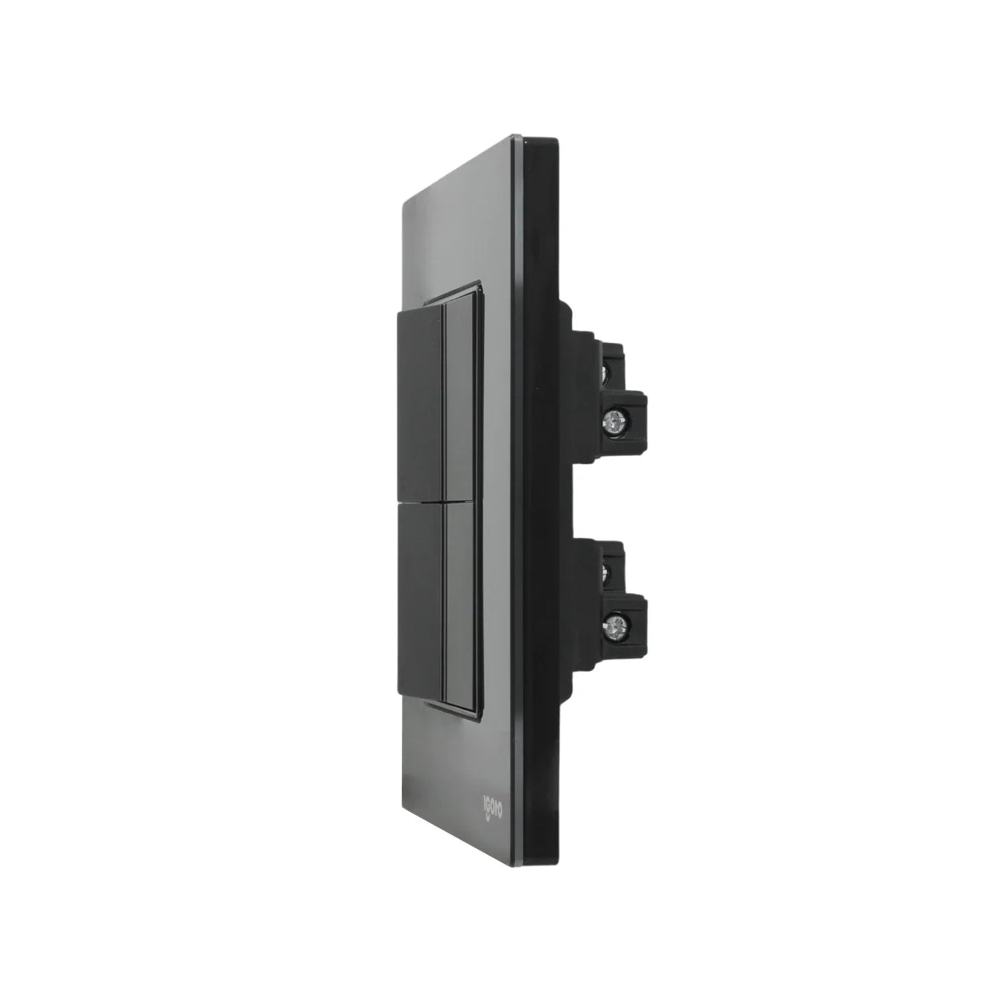 Placa Igoto para dos apagadores de escalera, acabado cristal negro, para instalación eléctrica