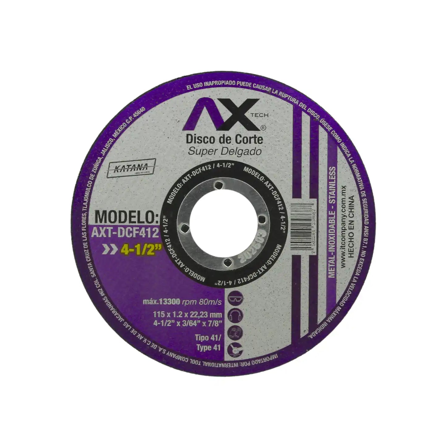 Disco 4 1/2" corte metal Axtech DCF412