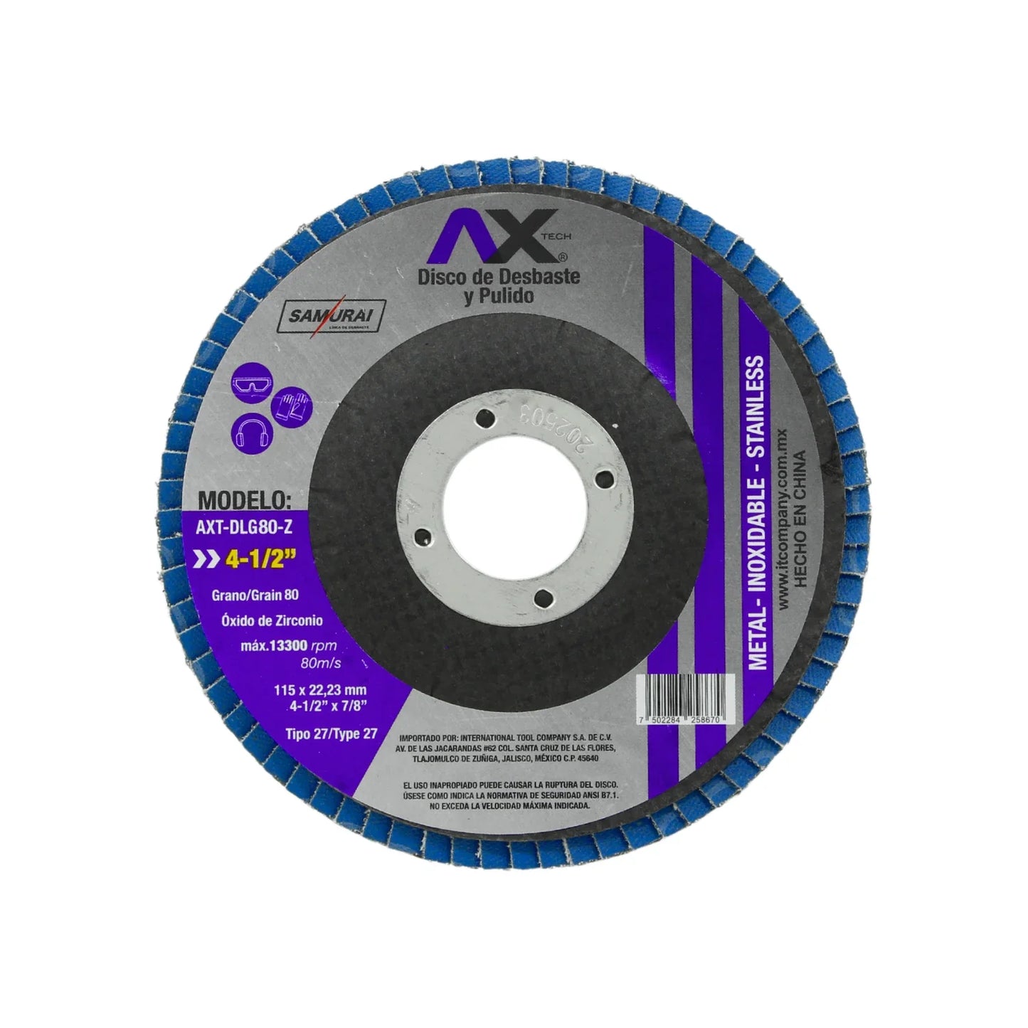 Disco 4 1/2" laminado grano 80 Axtech AXT-DLG80