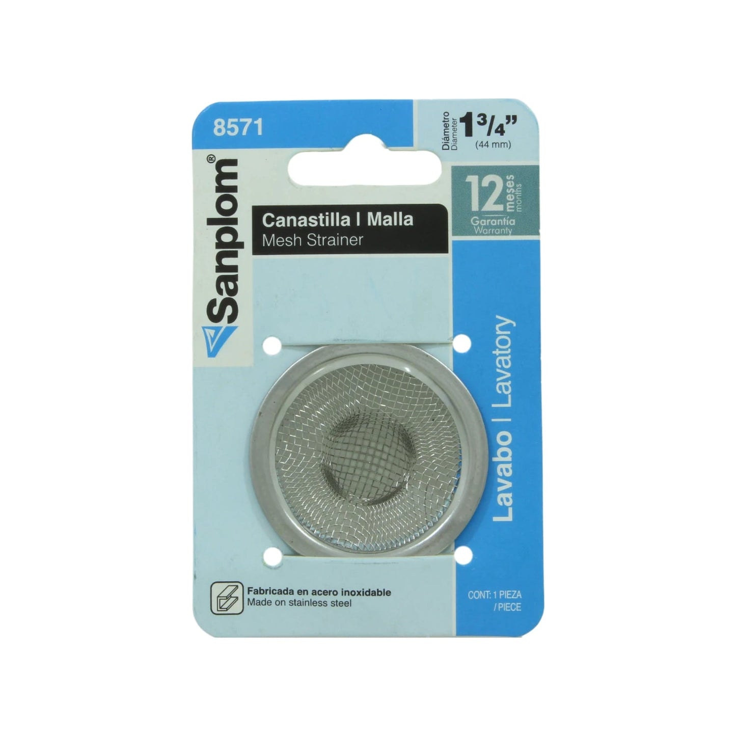 Cedazo malla Sanplom de acero inoxidable 1 3/4" (44mm) para lavabo