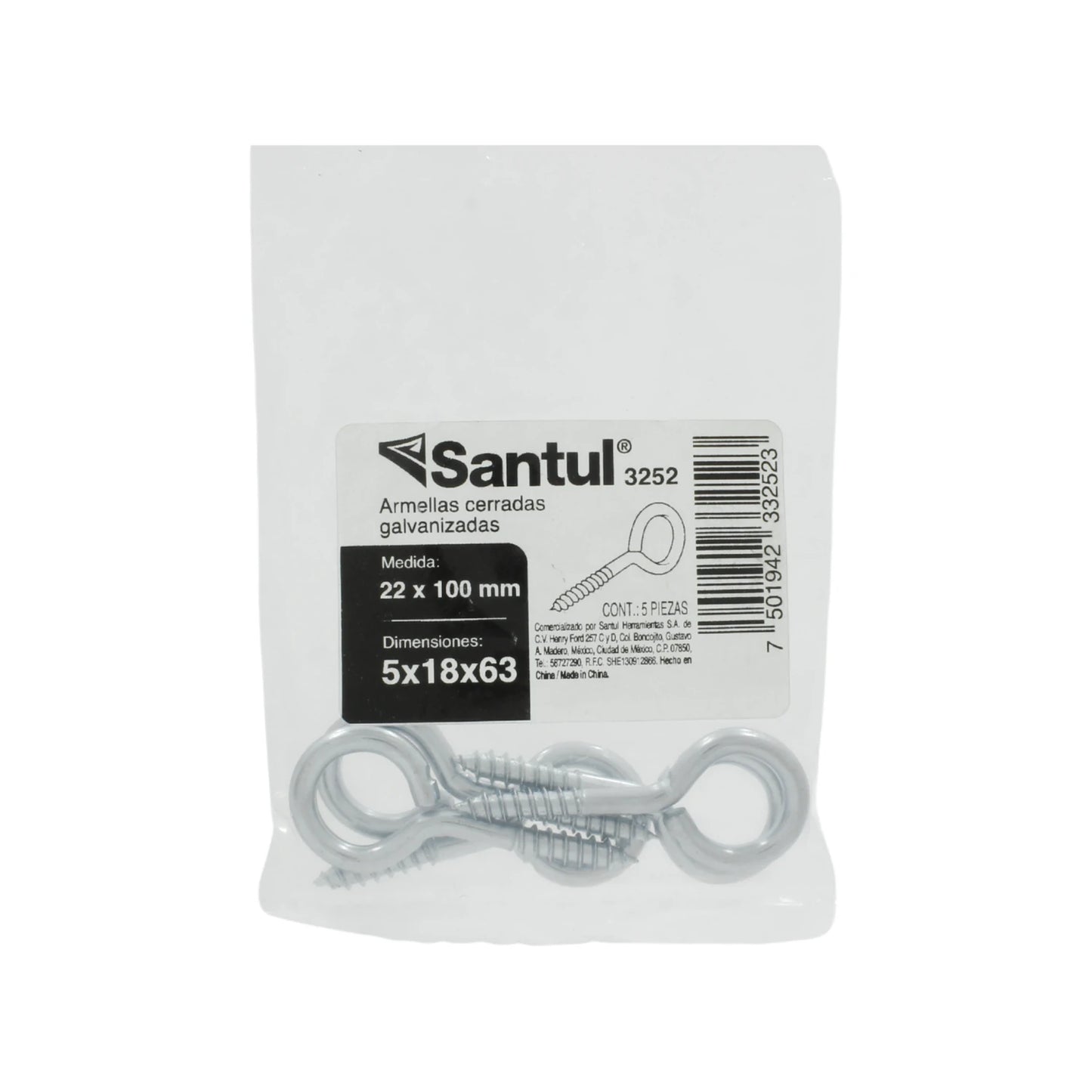 Armella cerrada 22x100 (5 piezas) Santul 3252