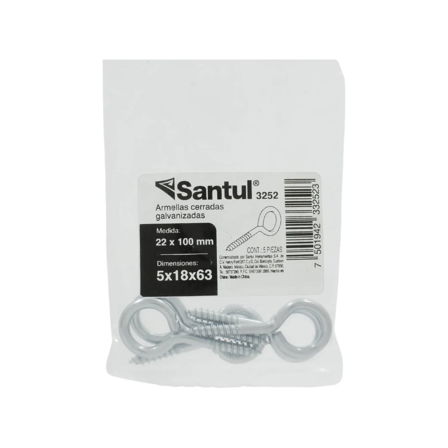 Armella cerrada 22x100 (5 piezas) Santul 3252