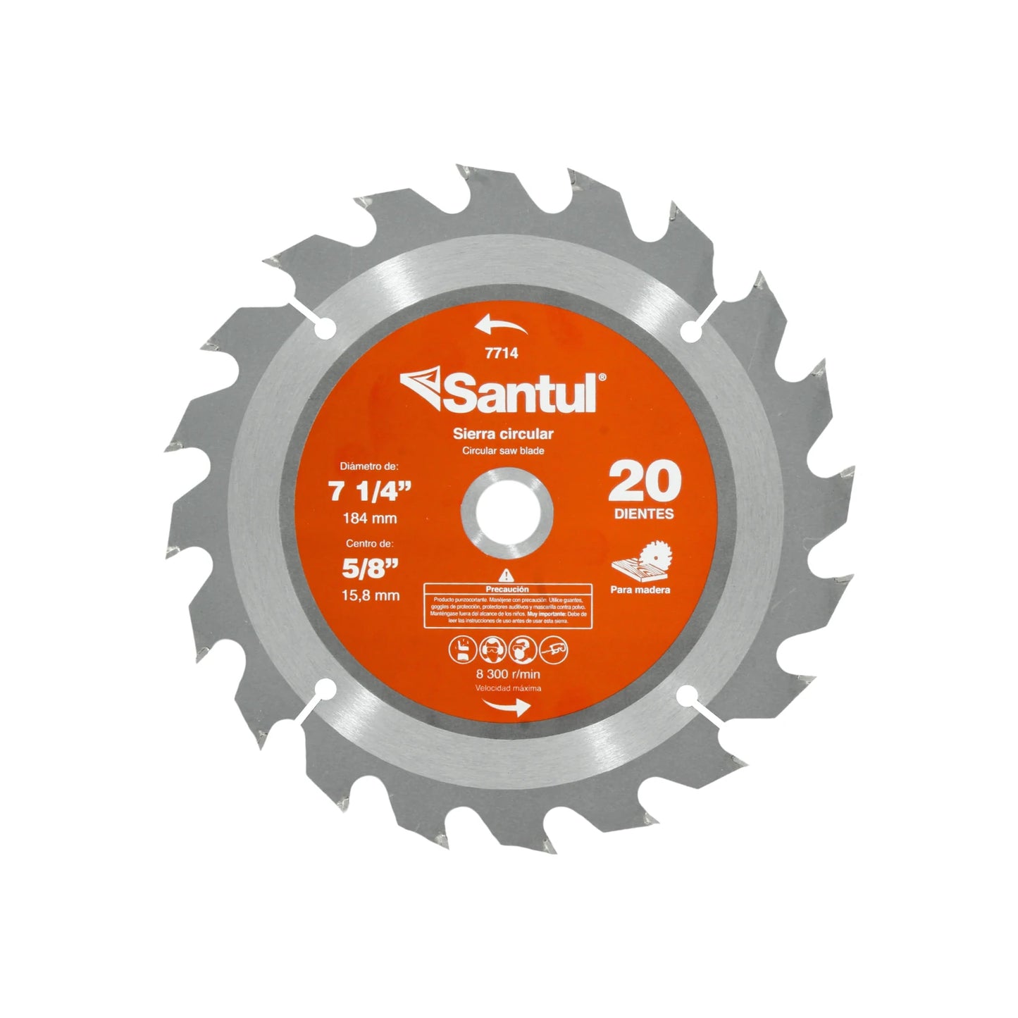 Disco sierra circular 7 1/4" de 20 dientes para madera Santul 7714