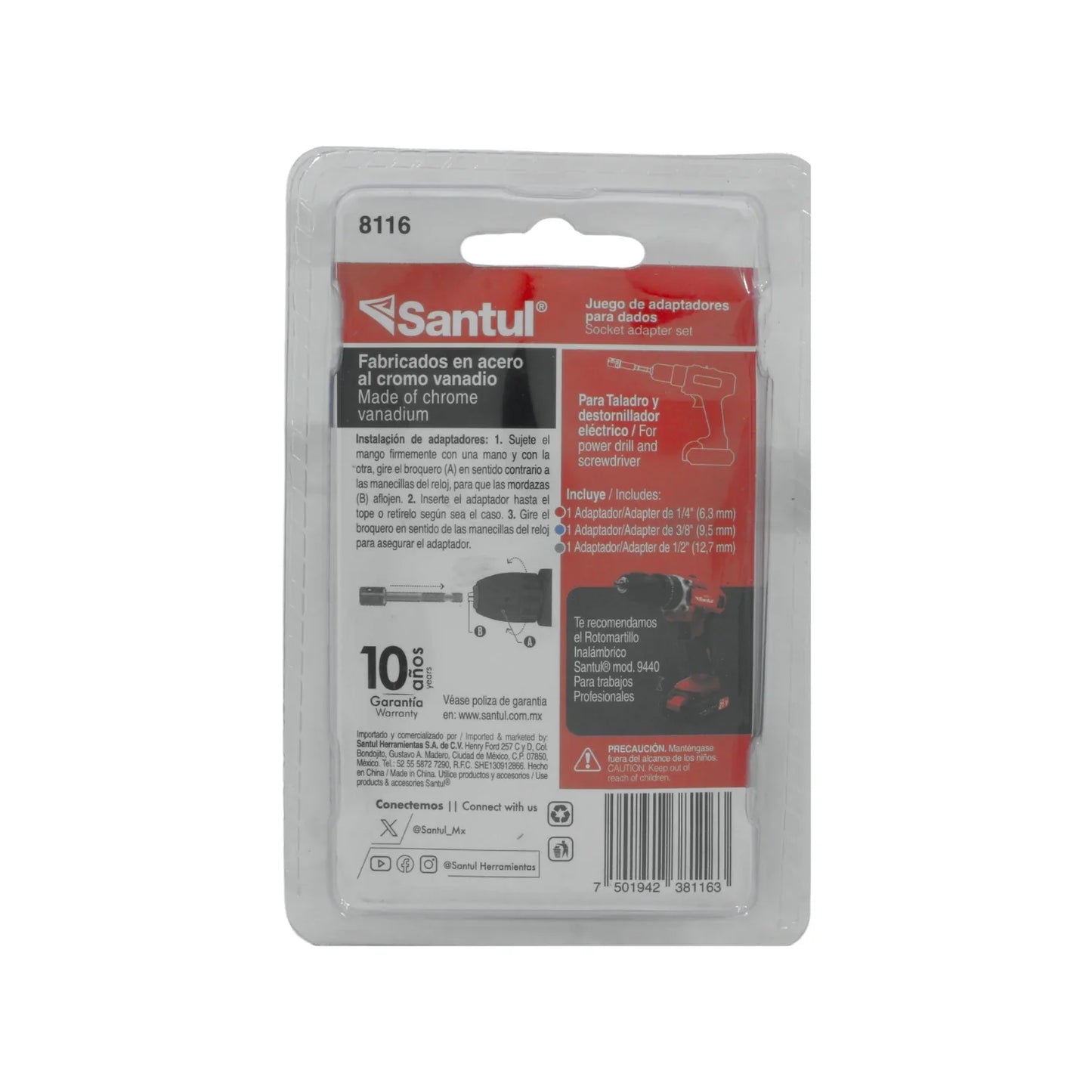 Adaptador para dado 3/1", 3/8", 1/2" Santul 8116 3 piezas