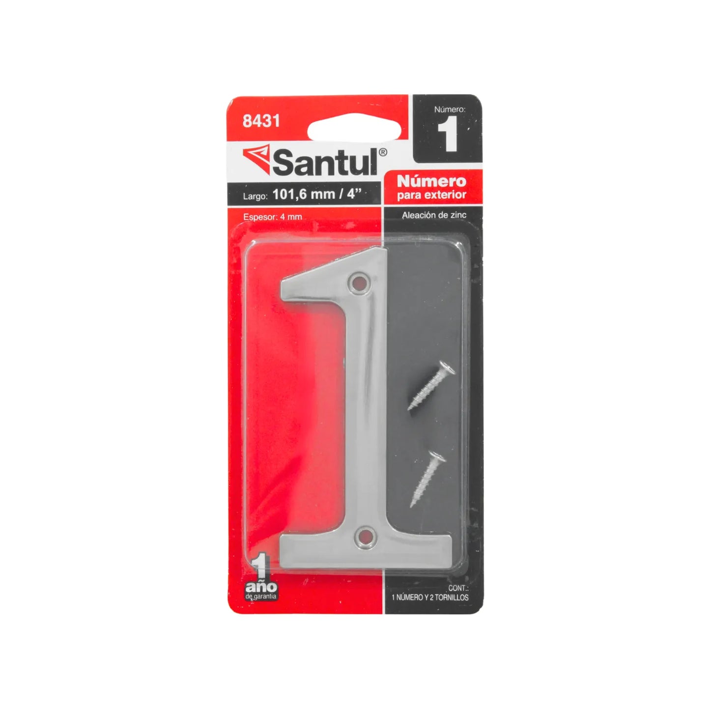 Número para exterior Santul 1, aleación de zinc gris, 4 pulgadas, incluye tornillos
