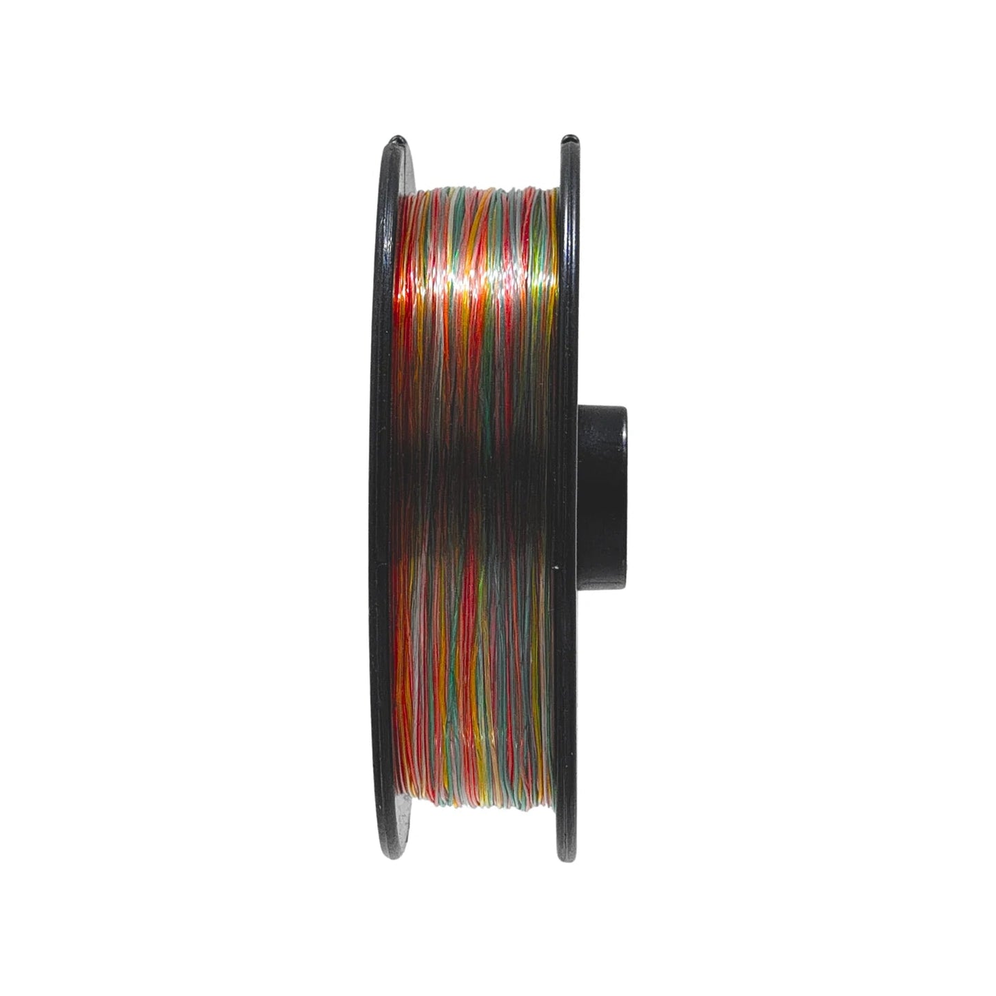 Hilo de pescar trenzado multicolor en carrete, ideal para pesca deportiva