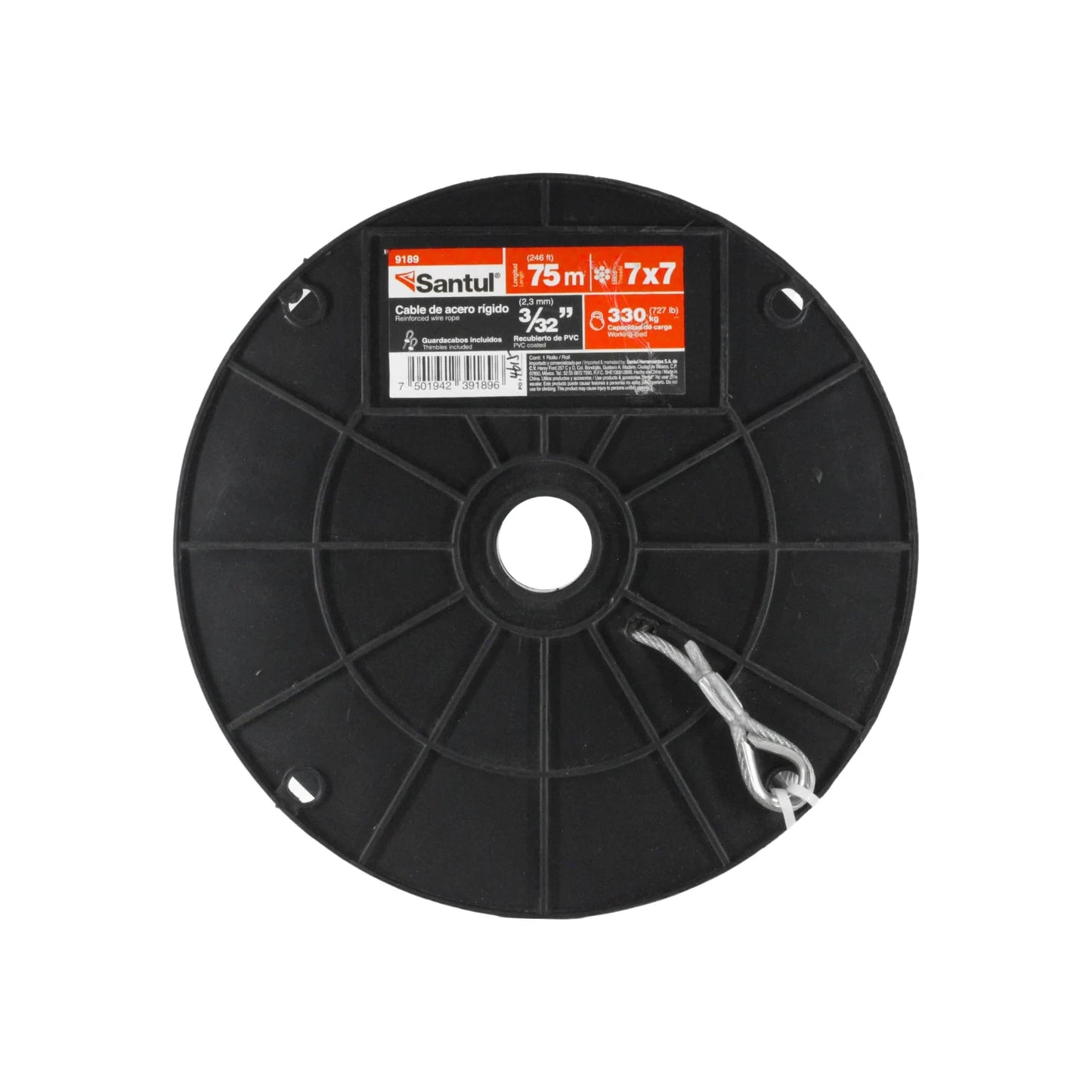 Cable de acero rígido Santul 7x7 de 3/32" x 75m, recubierto de PVC, carga 330kg