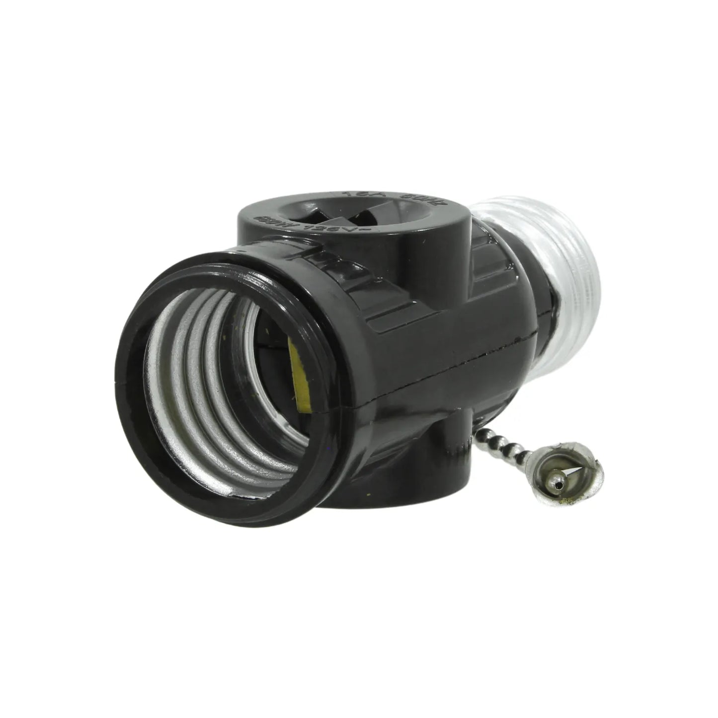 Adaptador de socket negro con cadena de tiro y dos tomacorrientes laterales para focos E27