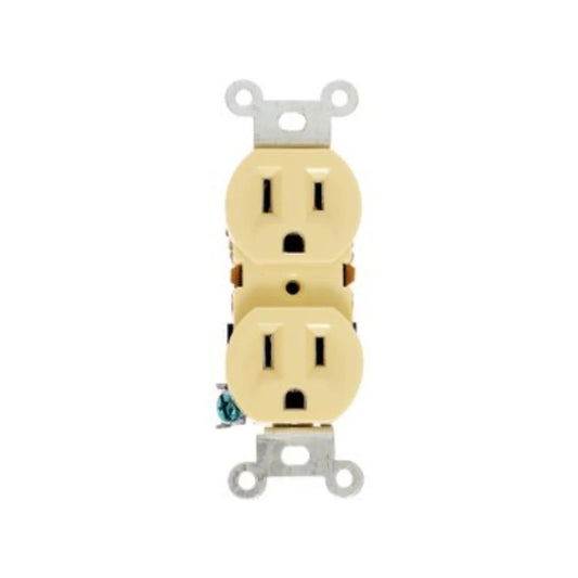Contacto dúplex marfil, toma de corriente de 3 polos para instalaciones eléctricas residenciales.