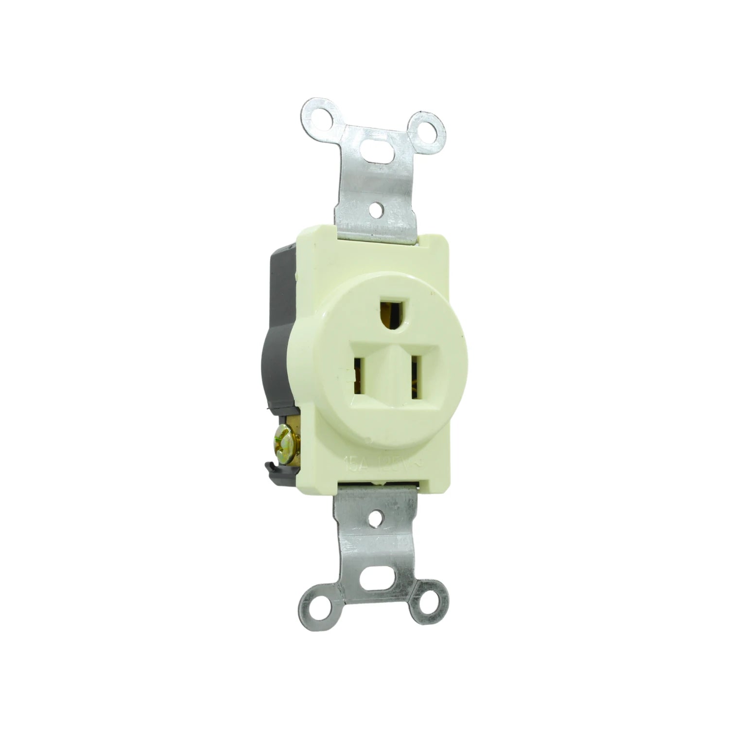 Contacto sencillo aterrizado 15A 125V, tipo NEMA 5-15R, color marfil para instalación eléctrica