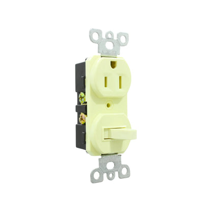 Contacto y apagador de combinación marfil, aterrizado, 15A 125V