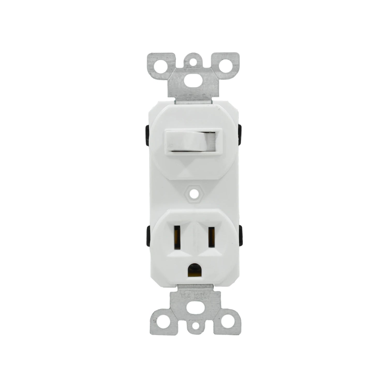 Contacto dúplex aterrizado y apagador de luz blanco, un módulo para instalaciones eléctricas, enchufe e interruptor