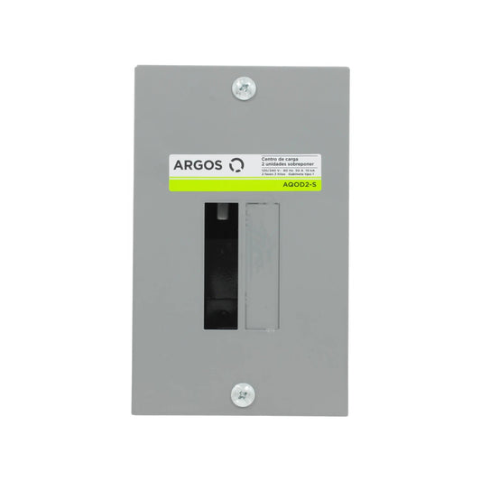Centro de carga Argos AQOD2-S gris de 2 unidades sobreponer, 120/240V 50A, para instalación eléctrica.