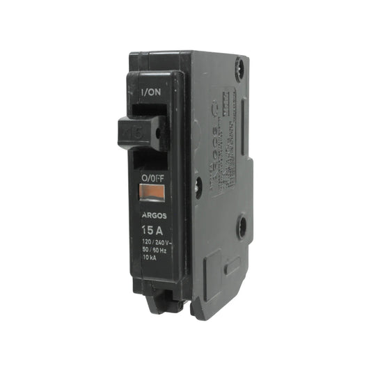Breaker Argos 15A unipolar 120/240V, interruptor termomagnético negro para protección de circuitos eléctricos