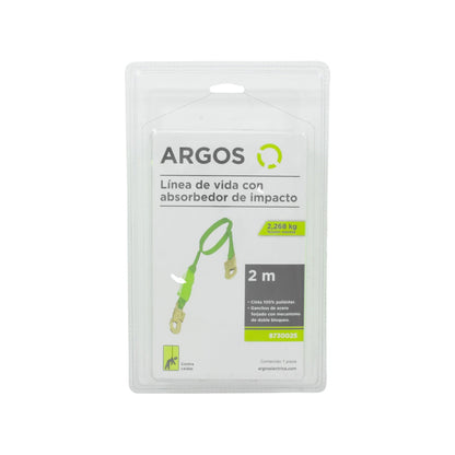 Línea de vida Argos verde 2m con absorbedor de impacto, ganchos acero doble bloqueo para seguridad anticaídas.