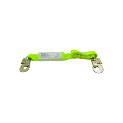 Línea de vida Argos con absorbedor de impacto, color verde fluorescente, con dos mosquetones de seguridad.