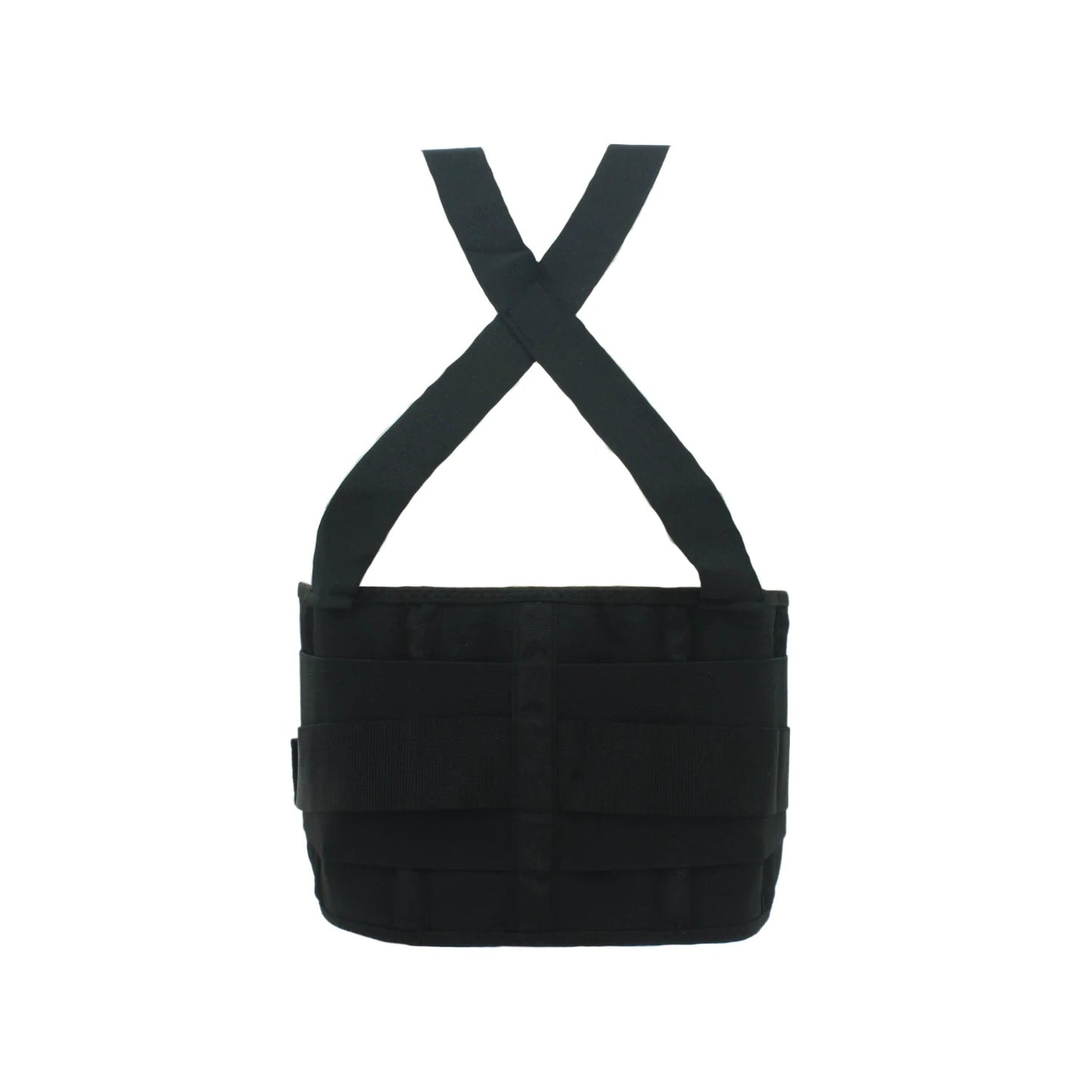 Faja industrial negra con tirantes para soporte lumbar en trabajos pesados