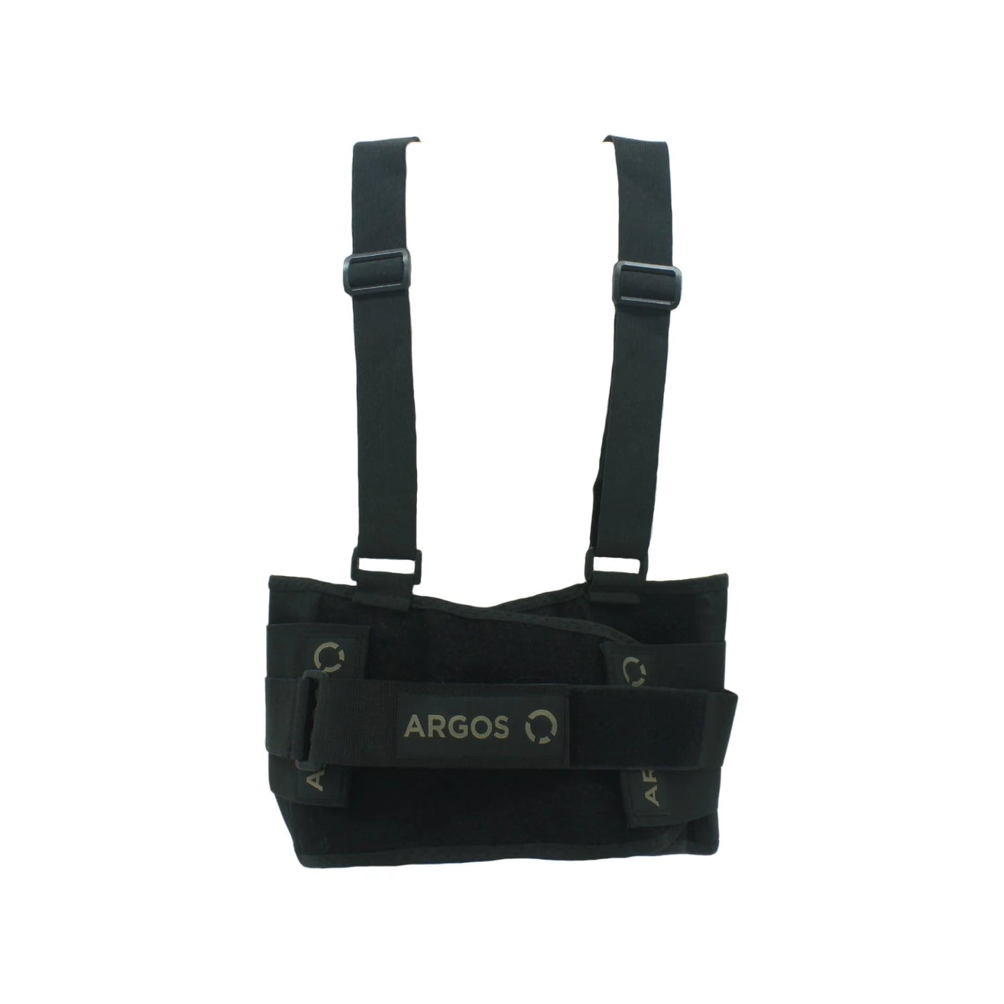 Faja industrial ergonómica Argos negra con tirantes ajustables, ideal para soporte lumbar y prevención de lesiones en trabajos pesados