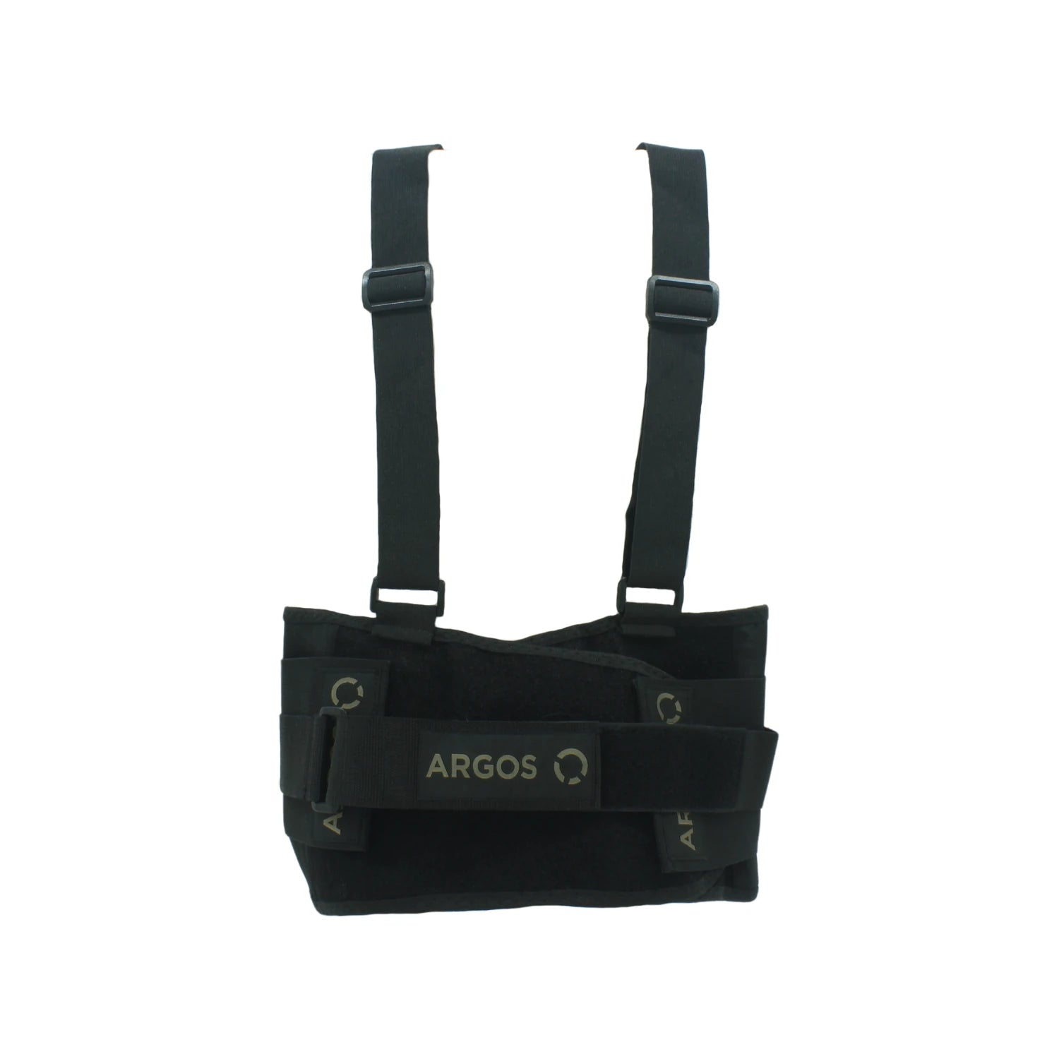 Faja industrial ergonómica Argos negra con tirantes ajustables, ideal para soporte lumbar y prevención de lesiones en trabajos pesados