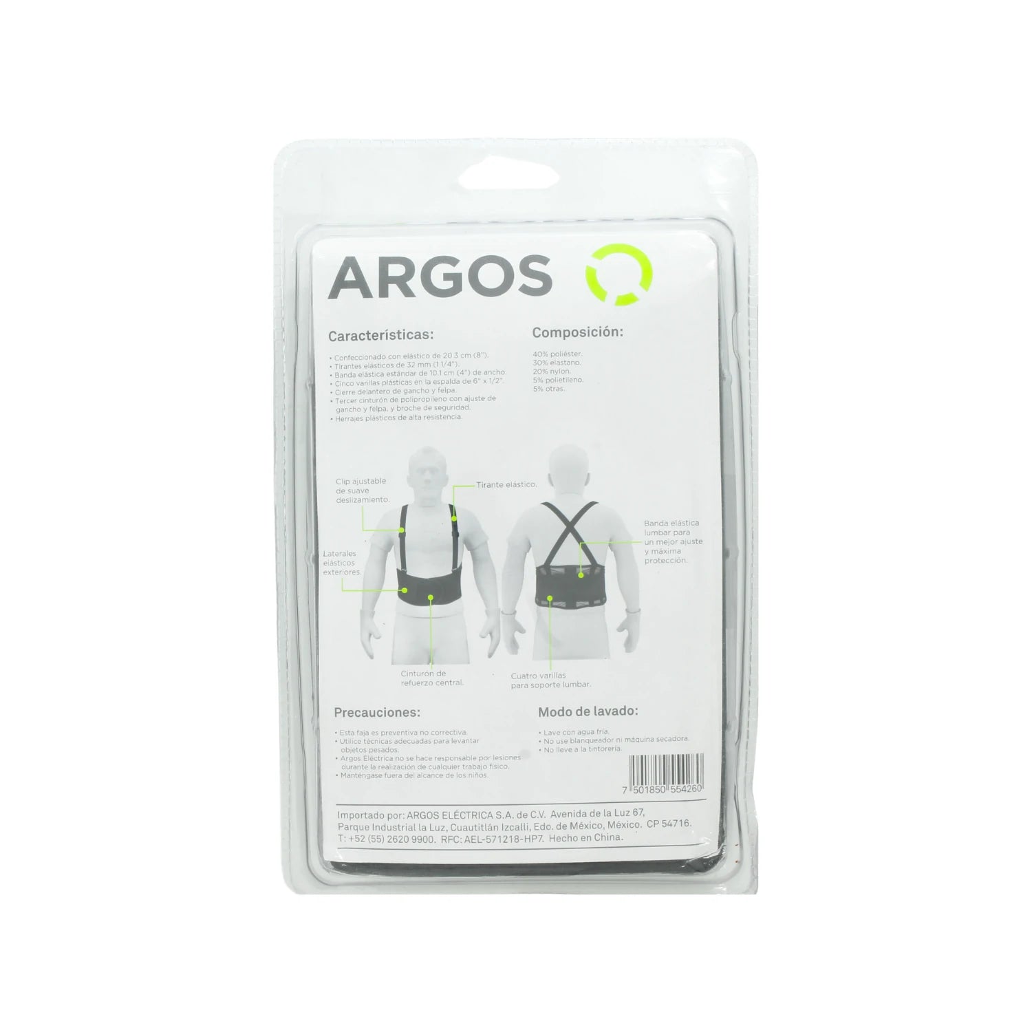 Faja industrial Argos negra, extra grande, con tirantes y soporte lumbar para trabajos pesados.
