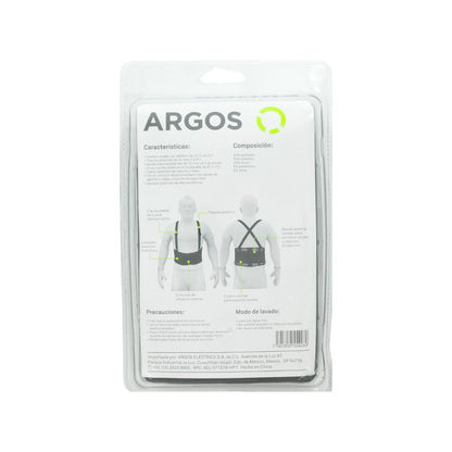 Faja industrial Argos negra, extra grande, con tirantes y soporte lumbar para trabajos pesados.