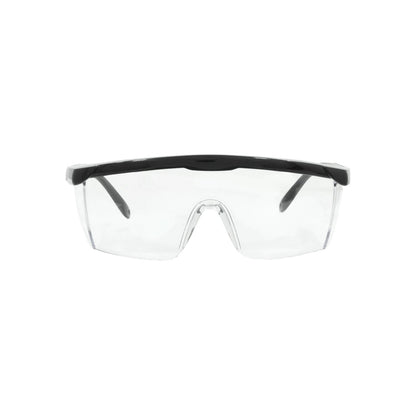 Lente de seguridad Argos transparente con montura negra, protección ocular para trabajos de ferretería.